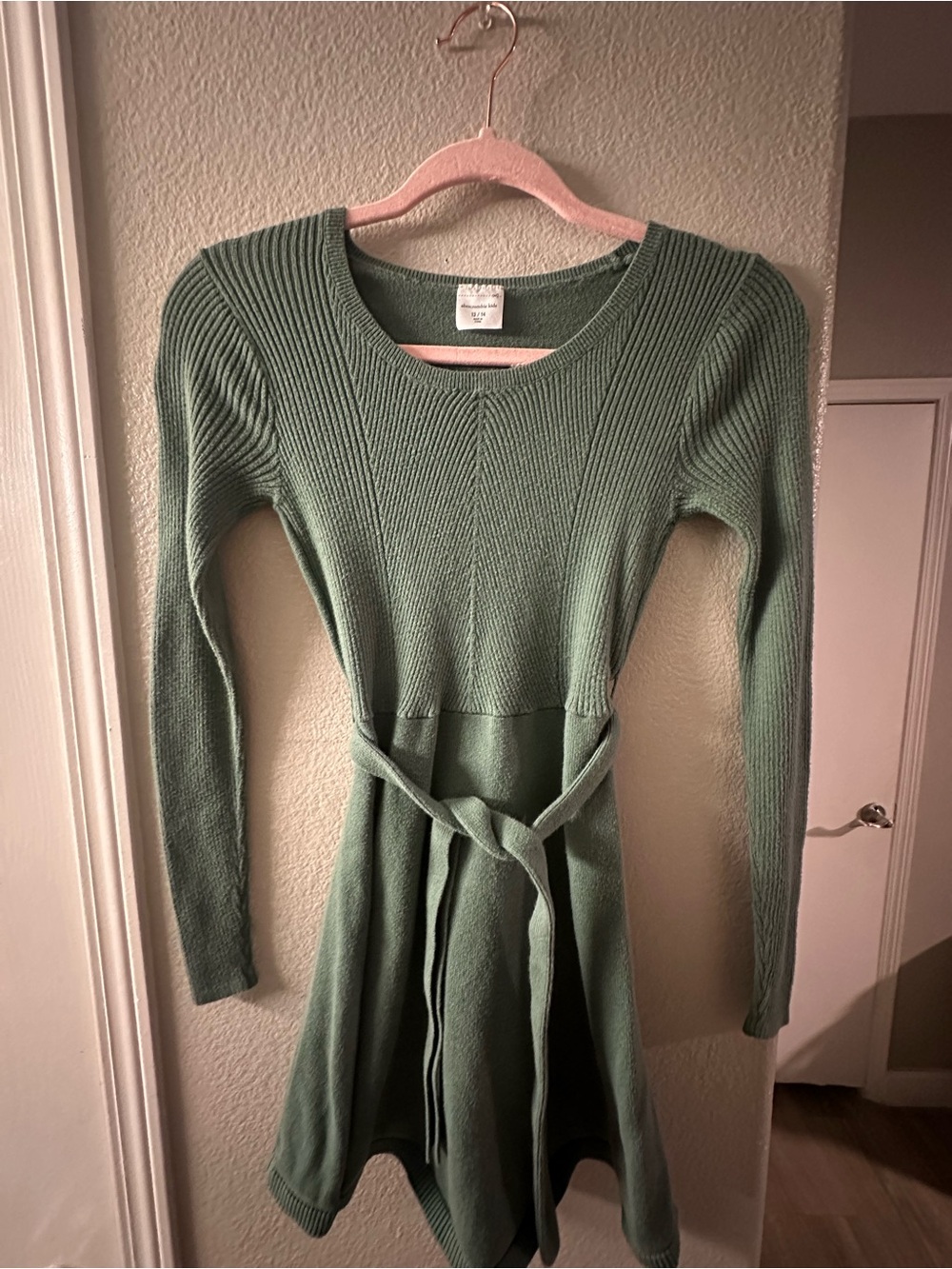 Abercrombie Kids Sage Green Knit Fit-and-Flare Long-Sleeve Dress